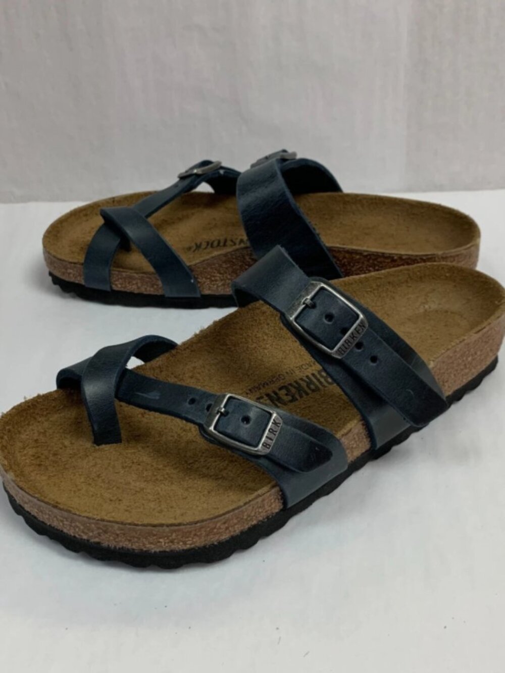 Birkenstock Mayari Oiled Leather Blue Regular Width Sandals - Picture 3 of 5